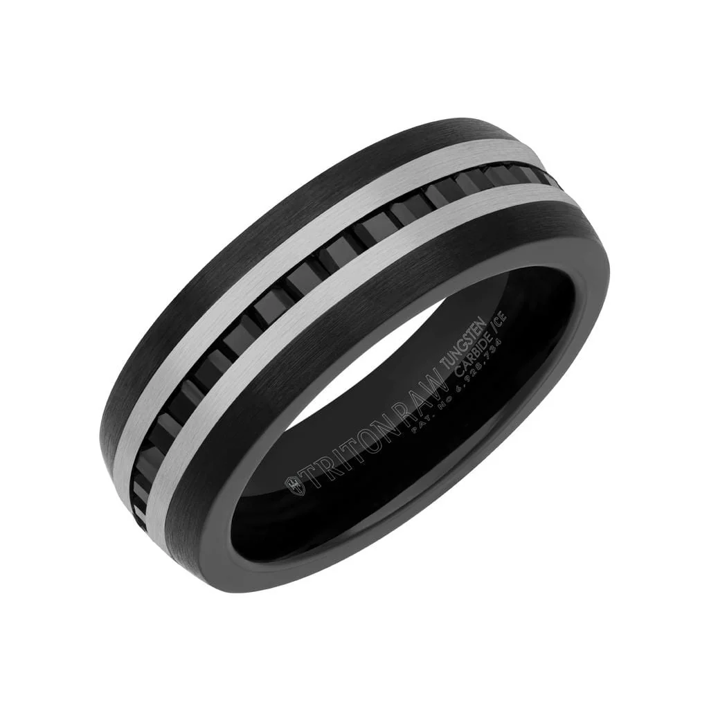 8MM Tungsten Carbide Ring - Eternity Black Heat-Treated Sapphires with Rounded Edge - Image 2