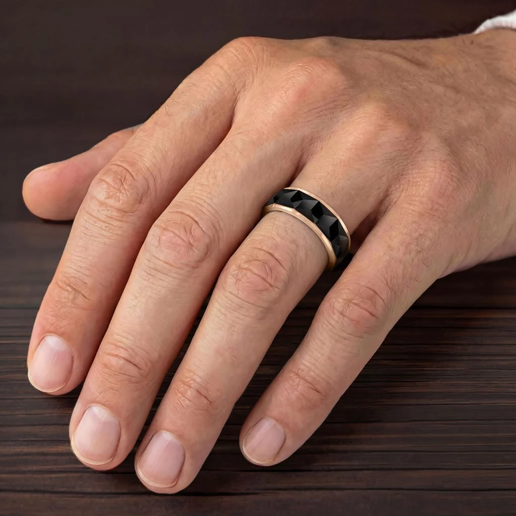 8MM Tungsten Carbide Ring - Faceted Chevron Pattern and Bevel Edge - Image 5