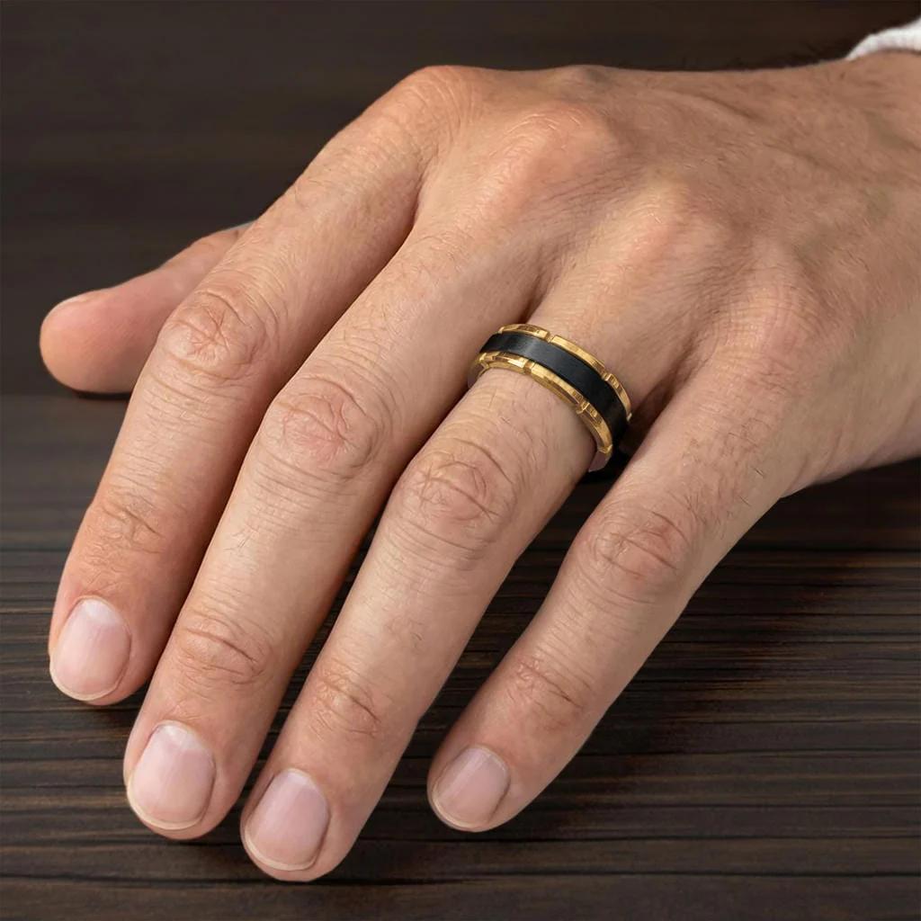 8MM Tungsten Carbide Ring - Flat Brushed Center and Link Edge - Image 11