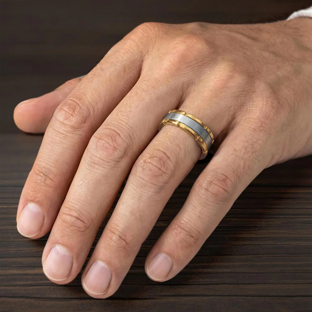8MM Tungsten Carbide Ring - Flat Brushed Center and Link Edge - Image 13