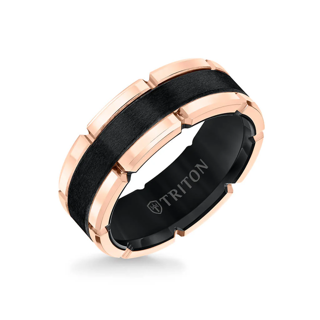 8MM Tungsten Carbide Ring - Flat Brushed Center and Link Edge - Image 3