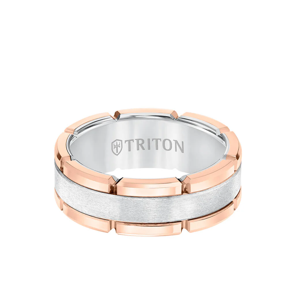8MM Tungsten Carbide Ring - Flat Brushed Center and Link Edge - Image 4