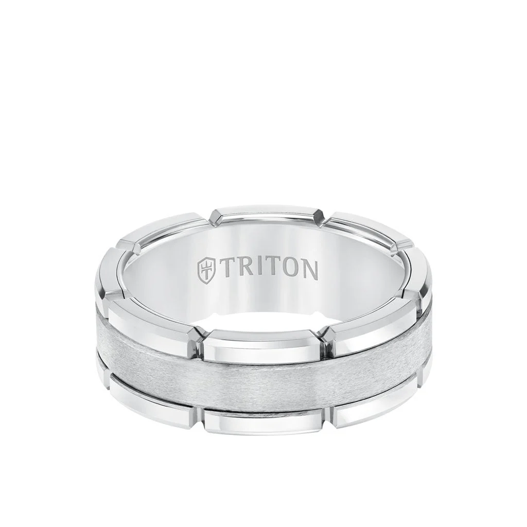 8MM Tungsten Carbide Ring - Flat Brushed Center and Link Edge - Image 6