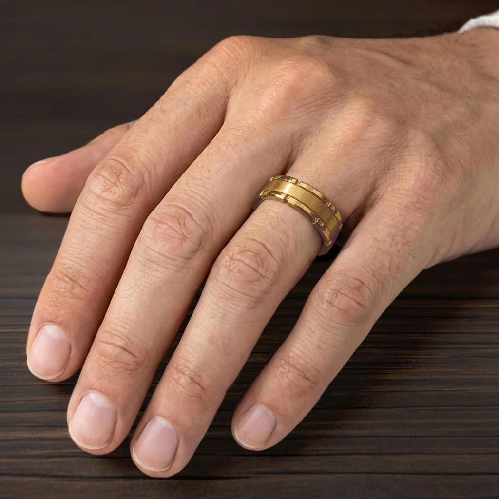 8MM Tungsten Carbide Ring - Flat Brushed Center and Link Edge - Image 9