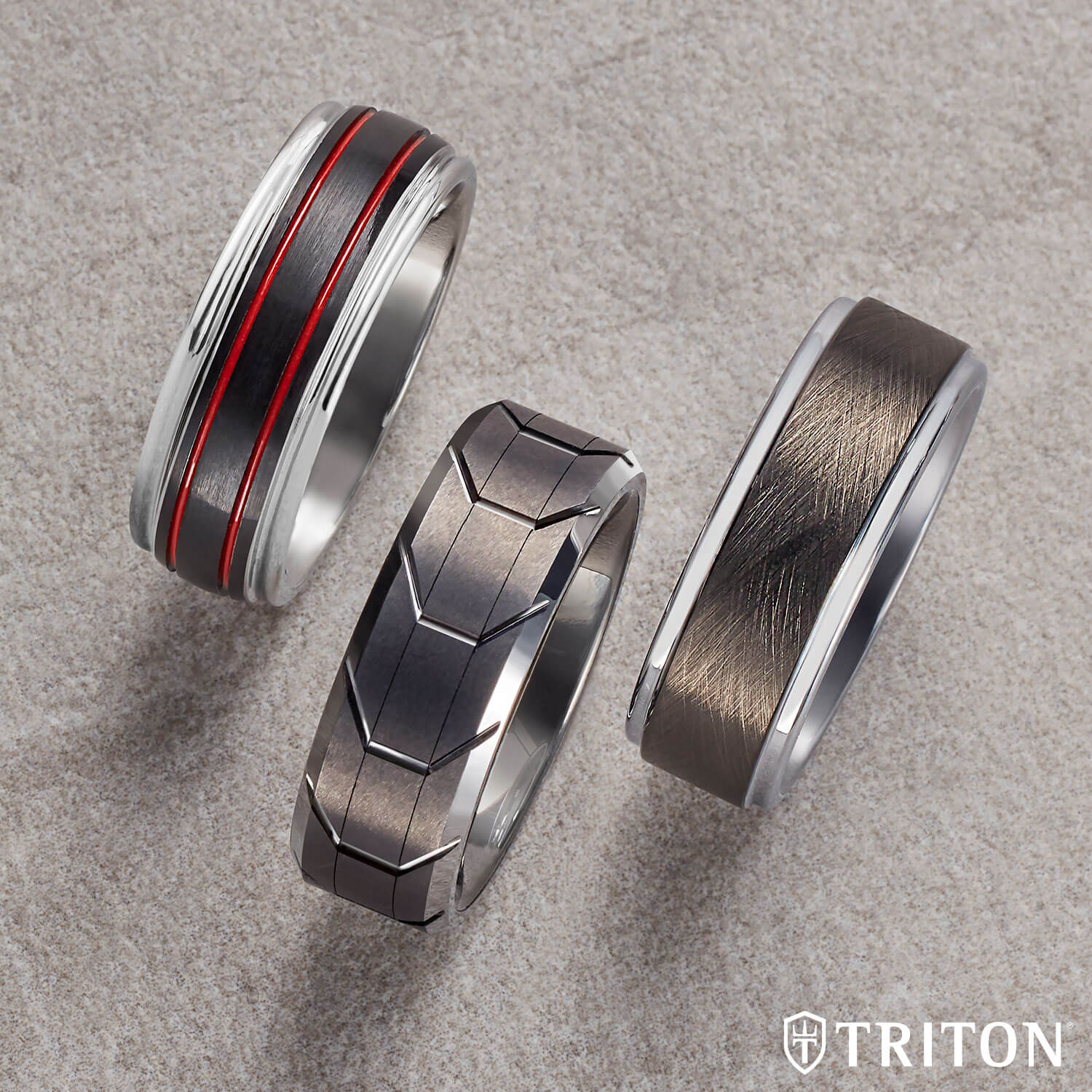 8MM Tungsten Carbide Ring - Gunmetal Tire Tread Center and Bevel Edge - Image 4