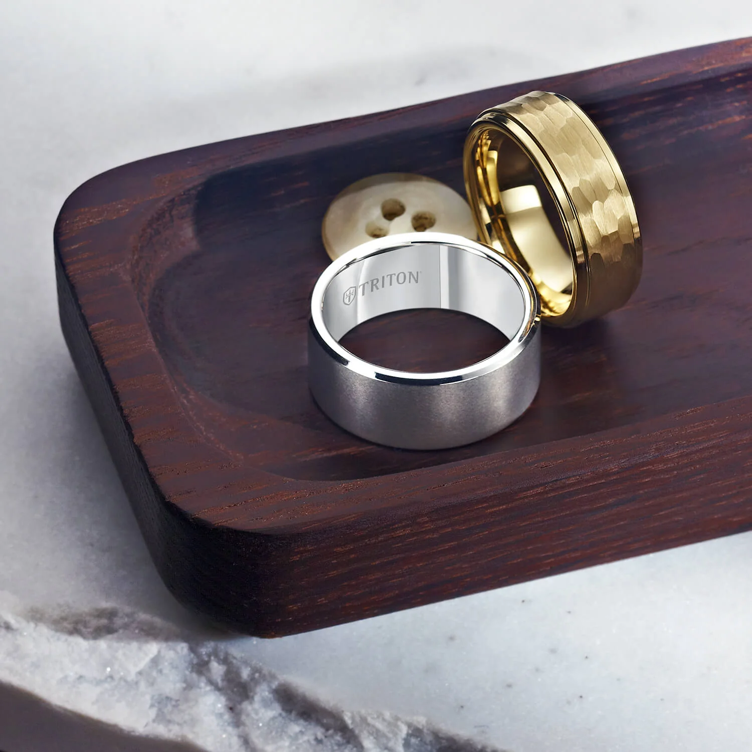 8MM Tungsten Carbide Ring - Hammered Center and Step Edge - Image 12