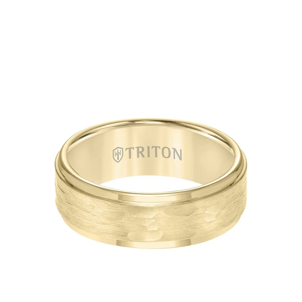 8MM Tungsten Carbide Ring - Hammered Center and Step Edge - Image 7