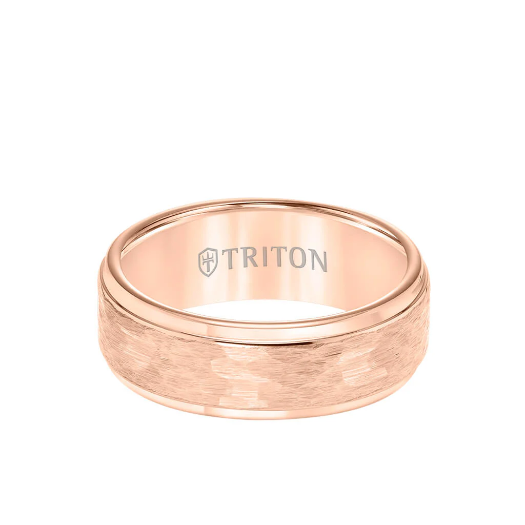8MM Tungsten Carbide Ring - Hammered Center and Step Edge - Image 9