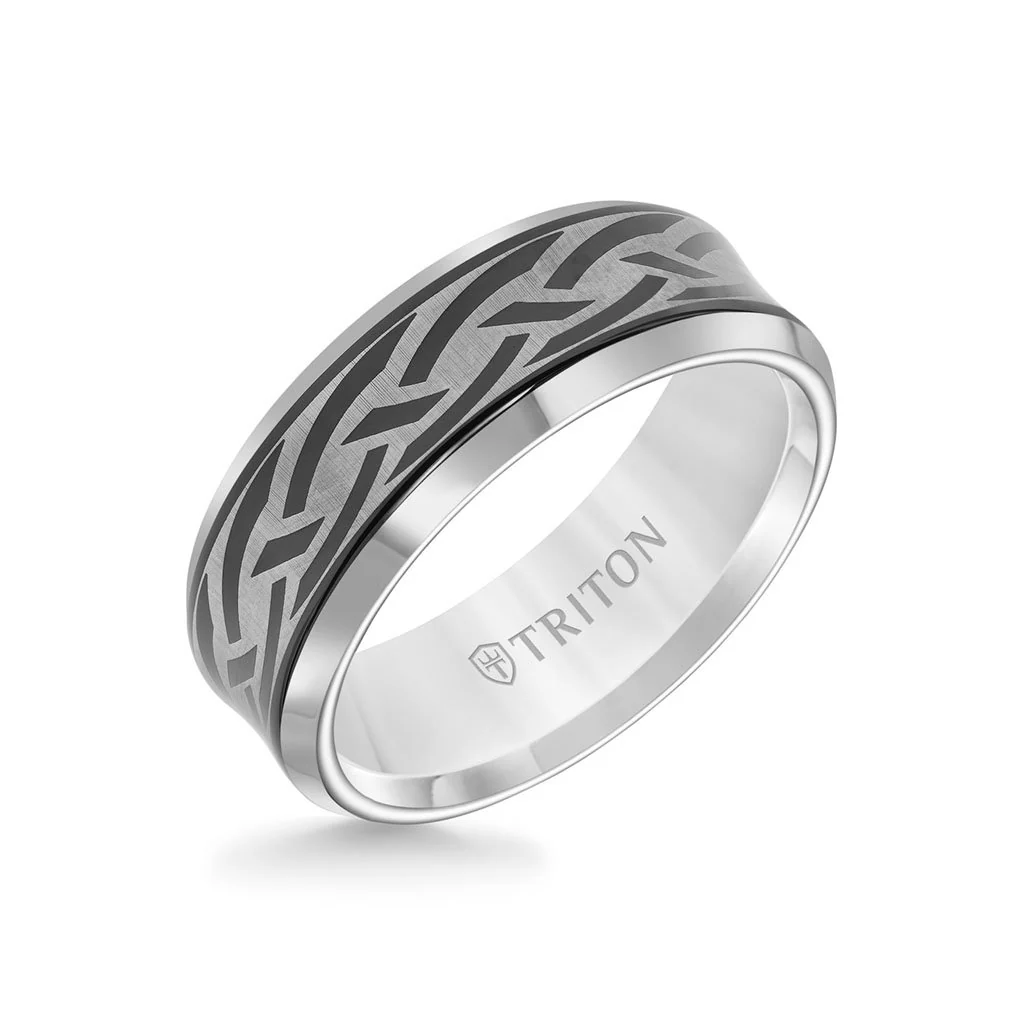 8MM Tungsten Carbide Ring - Laser Cut Center and Bevel Edge - Image 3