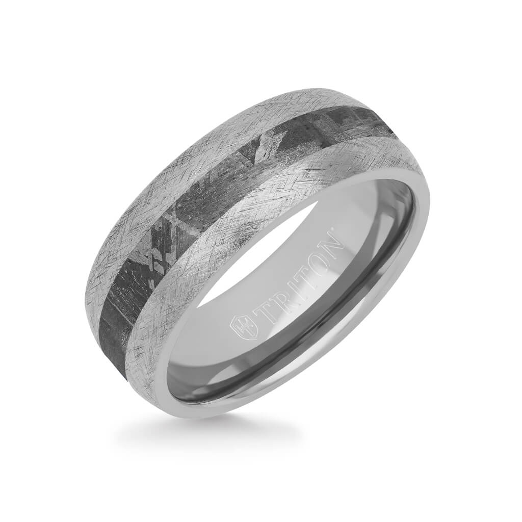 8MM Tungsten Carbide Ring - Meteorite Inlay with Domed Channel and Dome Edge - Image 3