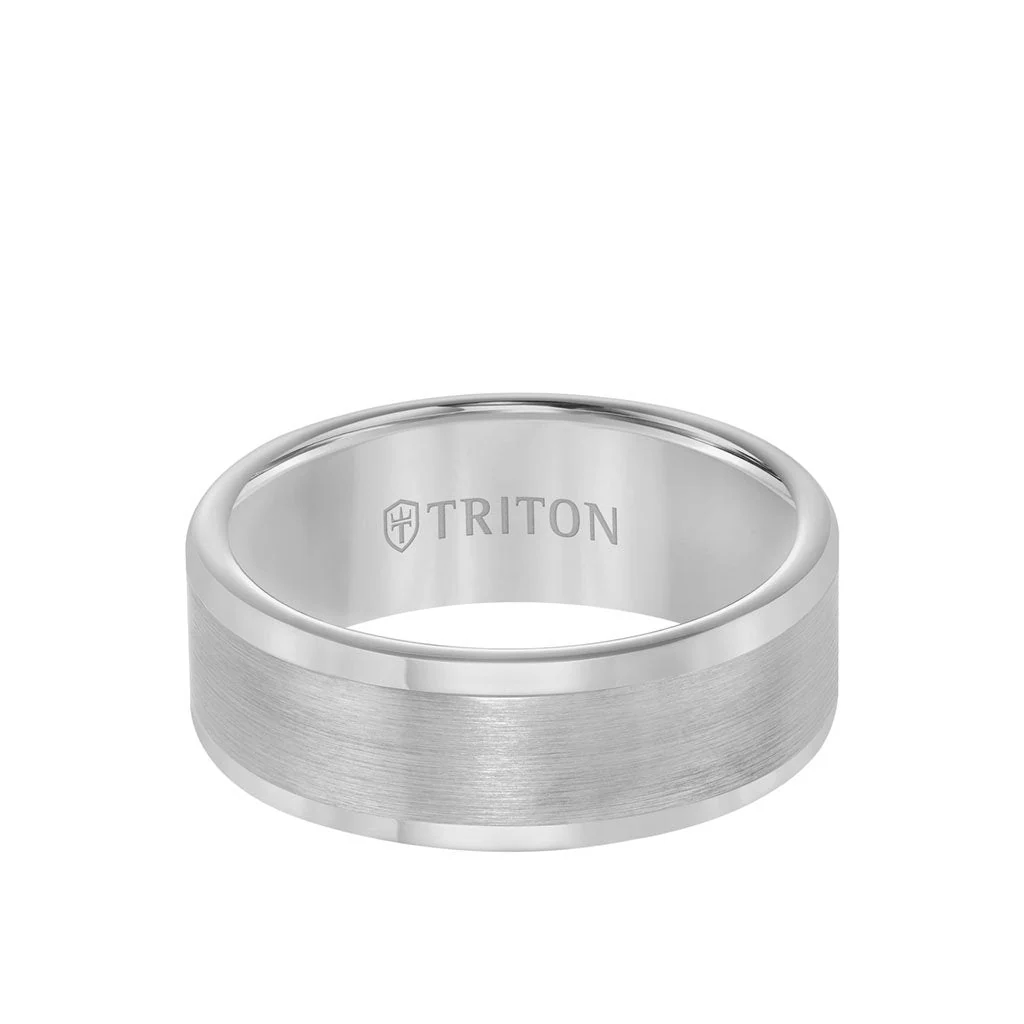8MM Tungsten Carbide Ring - Satin Finish Flat Center and Round Edge - Image 4