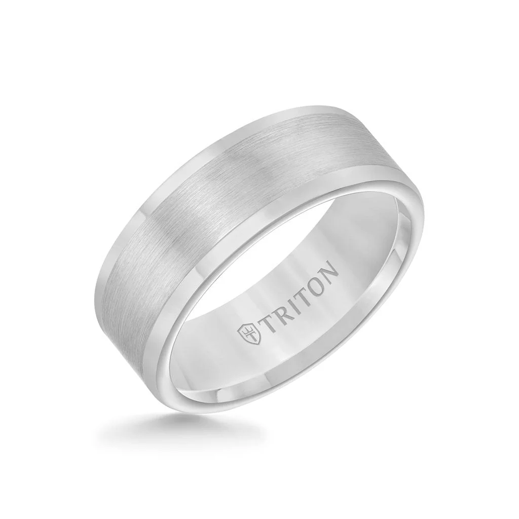 8MM Tungsten Carbide Ring - Satin Finish Flat Center and Round Edge - Image 5