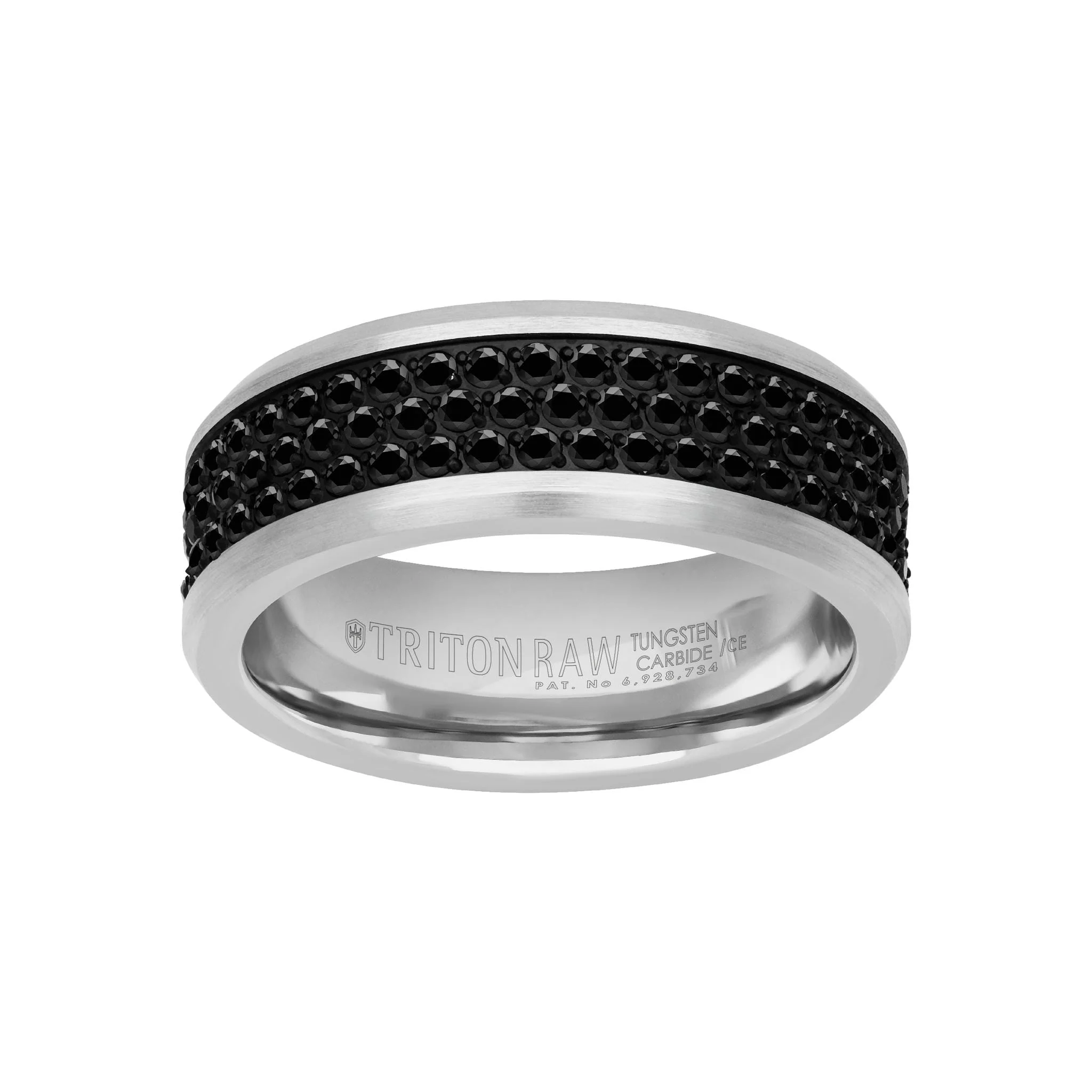 8MM Tungsten Carbide Ring - Triple Row Eternity Black Heat-Treated Sapphires and Beveled Edge - Image 3