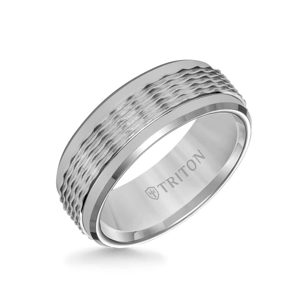 8MM Tungsten Carbide Ring - Wavy Sand Center and Round Edge - Image 2