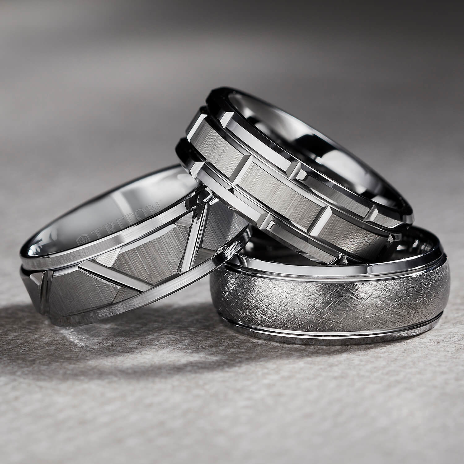 8MM Tungsten Carbide Ring - Wire Brush Center with Diagonal Cuts and Step Edge - Image 7