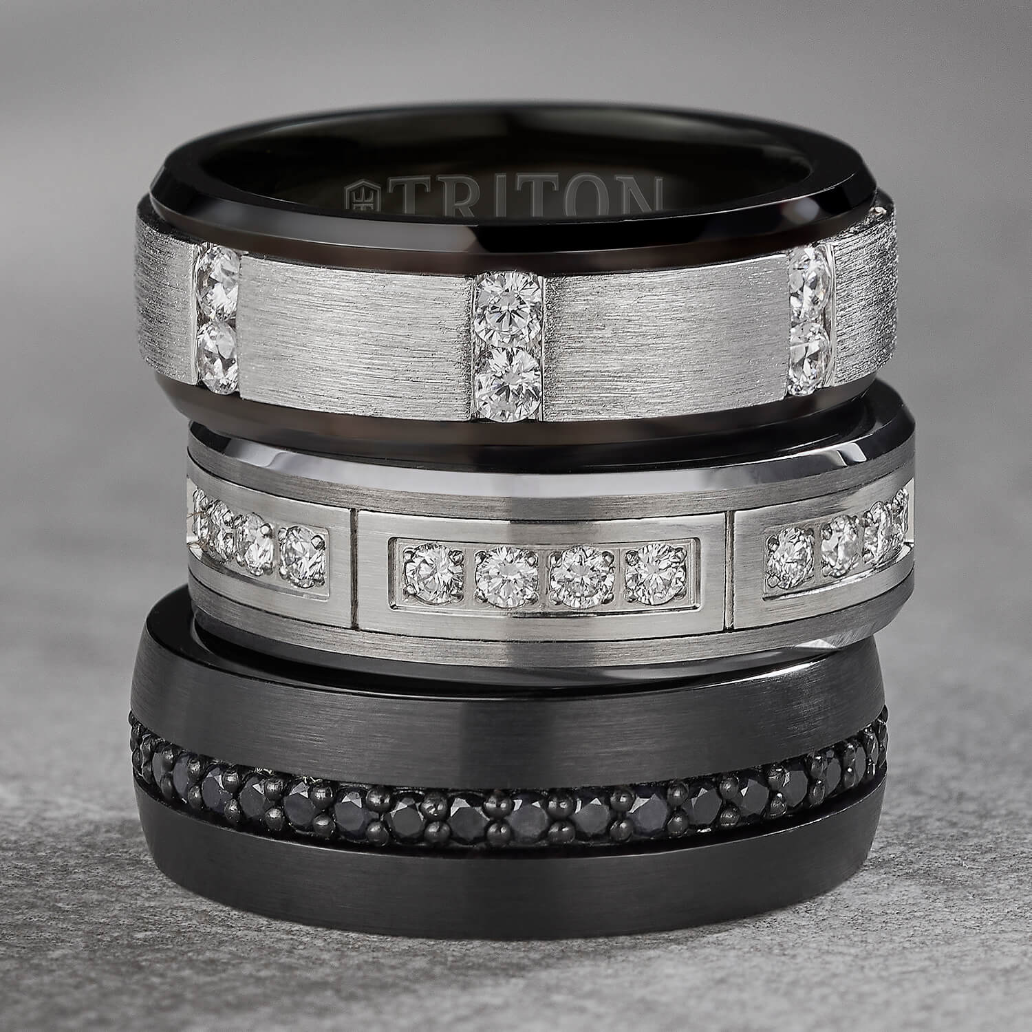 8MM Tungsten Diamond Ring - Vertical Channel Set Silver Satin Finish and Bevel Edge - Image 6