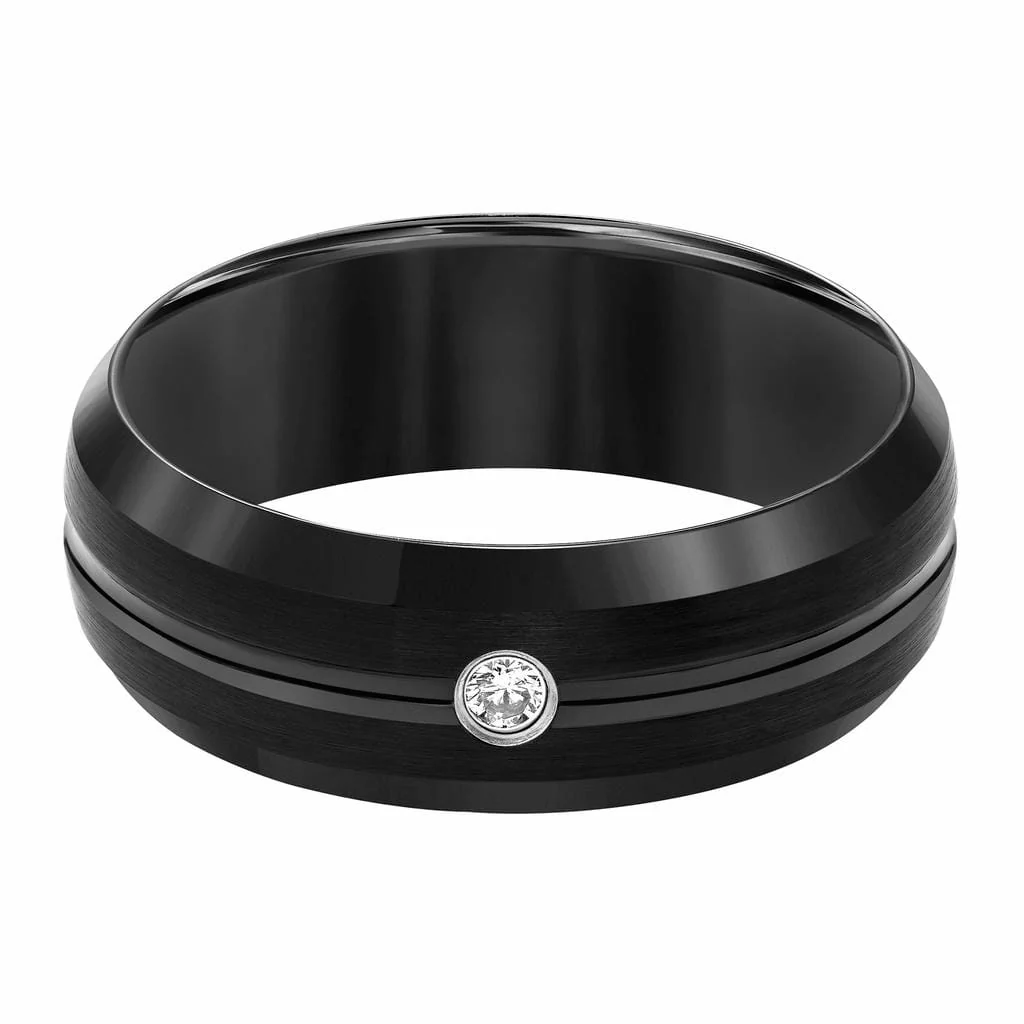 8mm Tungsten carbide Bevel Edge Band Satin Finish Comfort Fit Diamond Band with Bright Center Cut