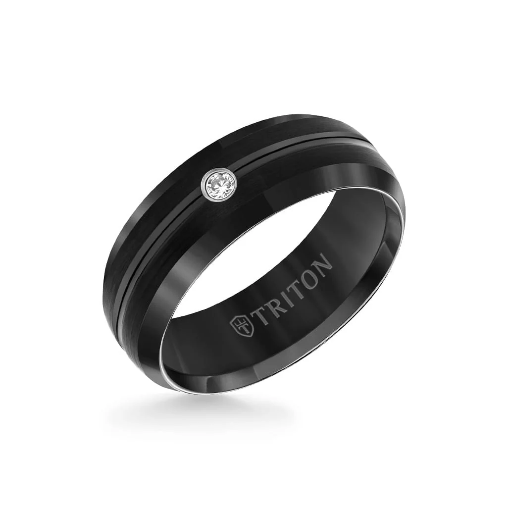 8mm Tungsten carbide Bevel Edge Band Satin Finish Comfort Fit Diamond Band with Bright Center Cut - Image 2