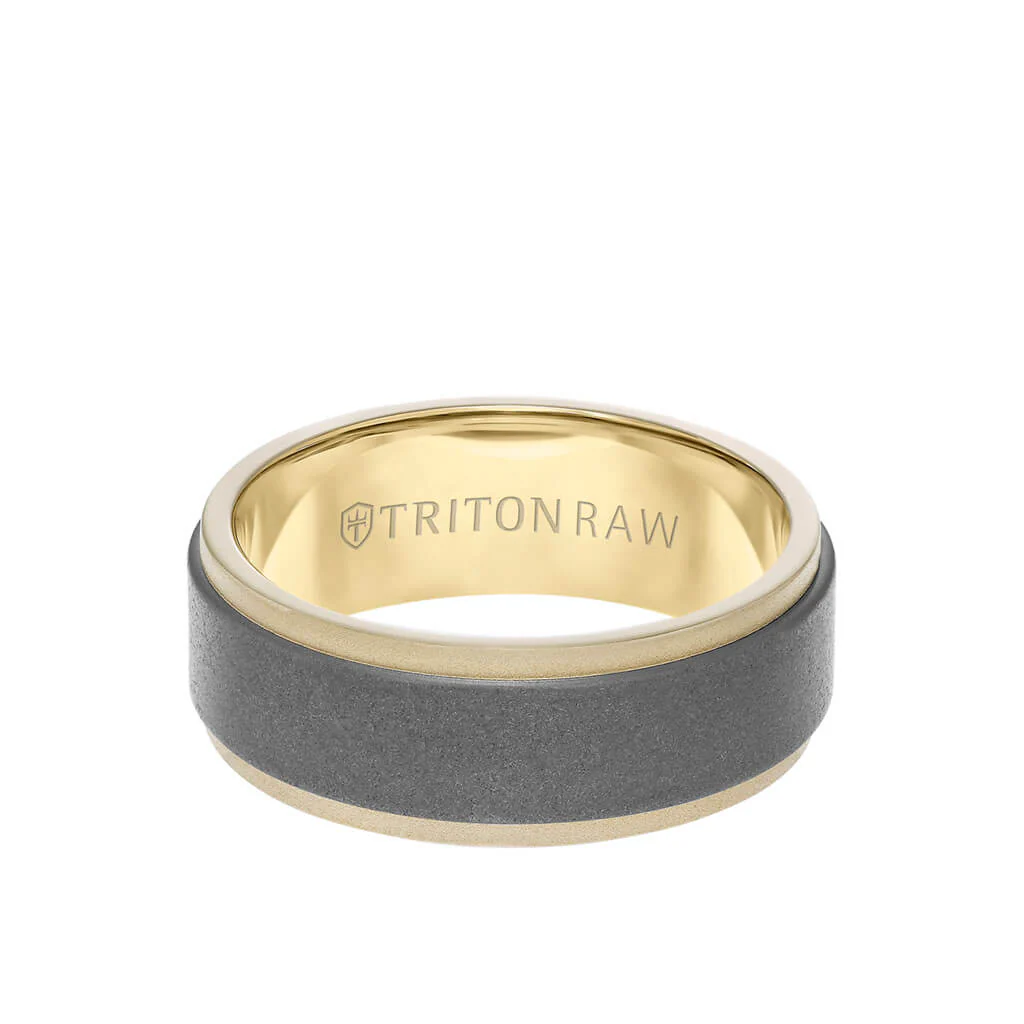 8MM Tungsten RAW+ 18K Matte Gold Ring - Sandblasted Center and Step Edge - Image 3