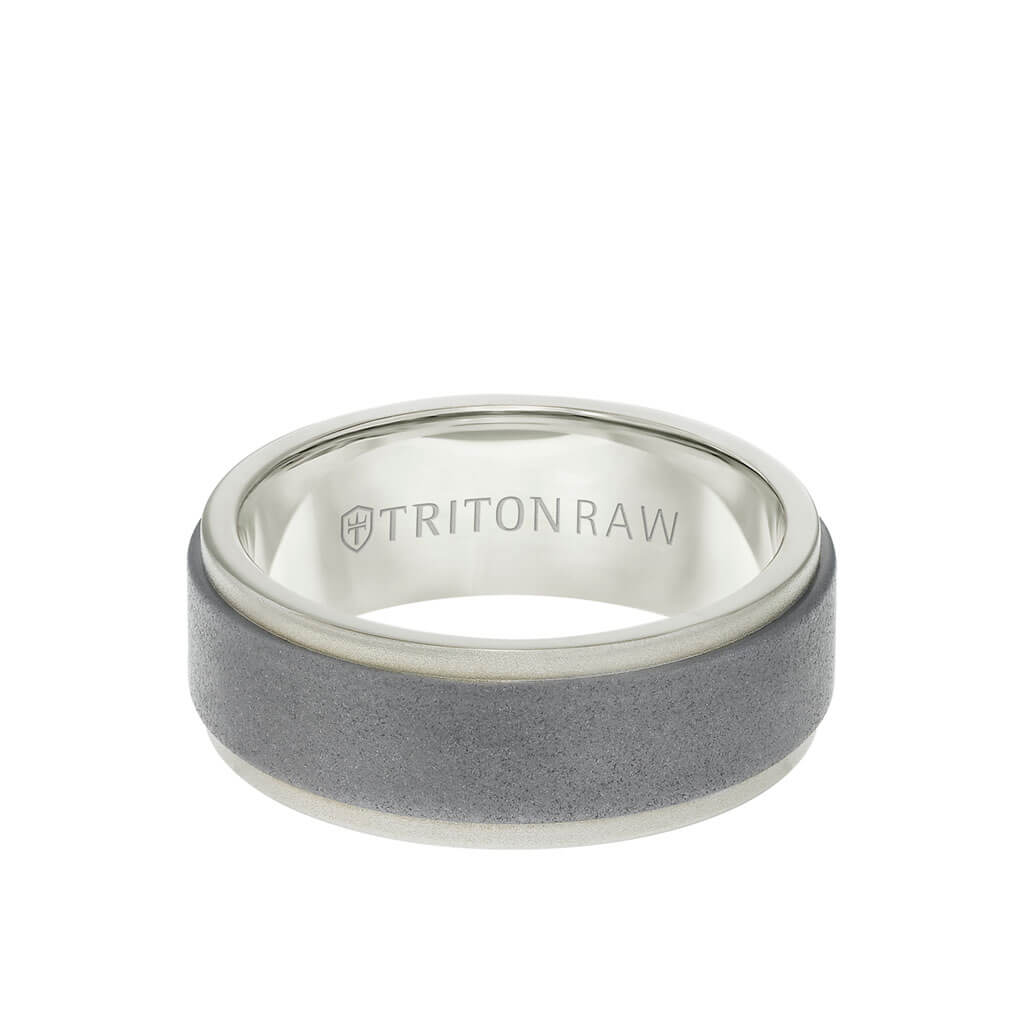 8MM Tungsten RAW+ 18K Matte Gold Ring - Sandblasted Center and Step Edge - Image 4