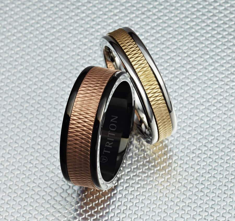 8MM White Tungsten Carbide Ring - Criss Cross 14K Yellow Gold Insert with Round Edge - Image 2
