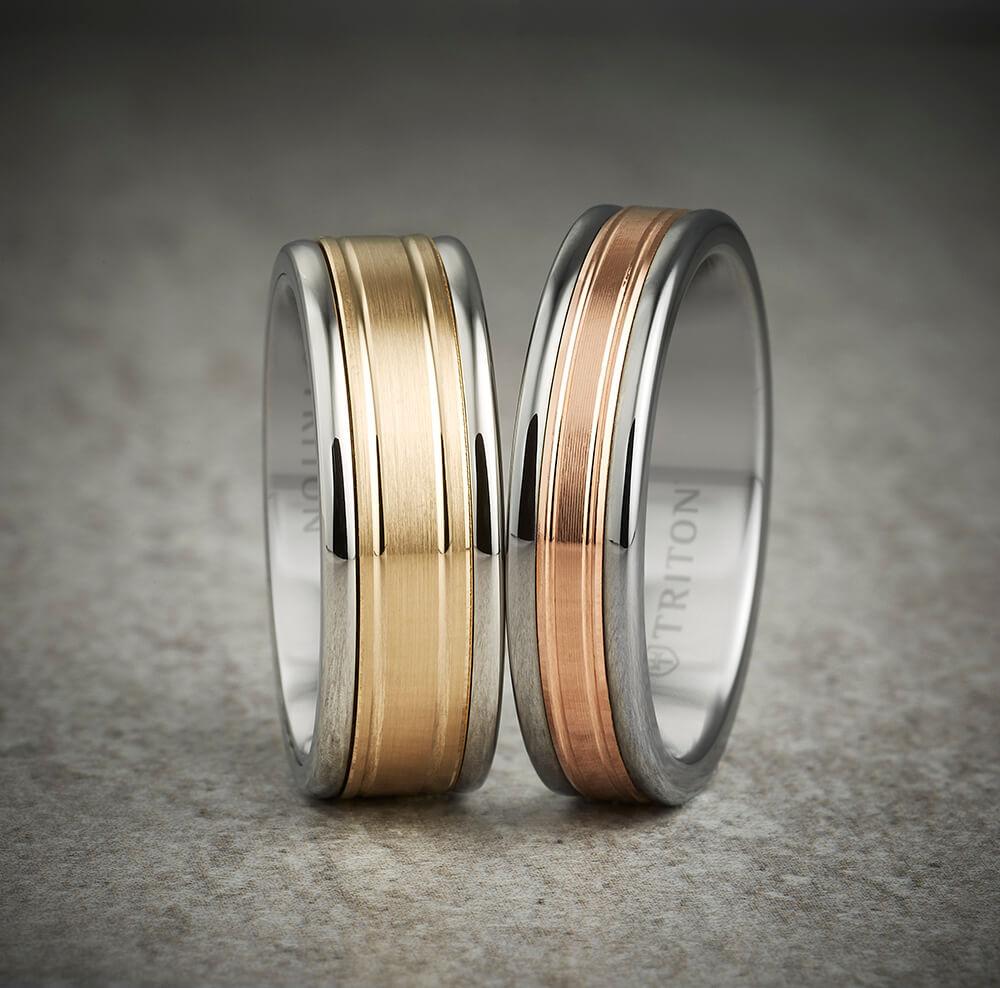 8MM White Tungsten Carbide Ring - Double Engraved 14K Yellow Gold Insert with Round Edge - Image 2