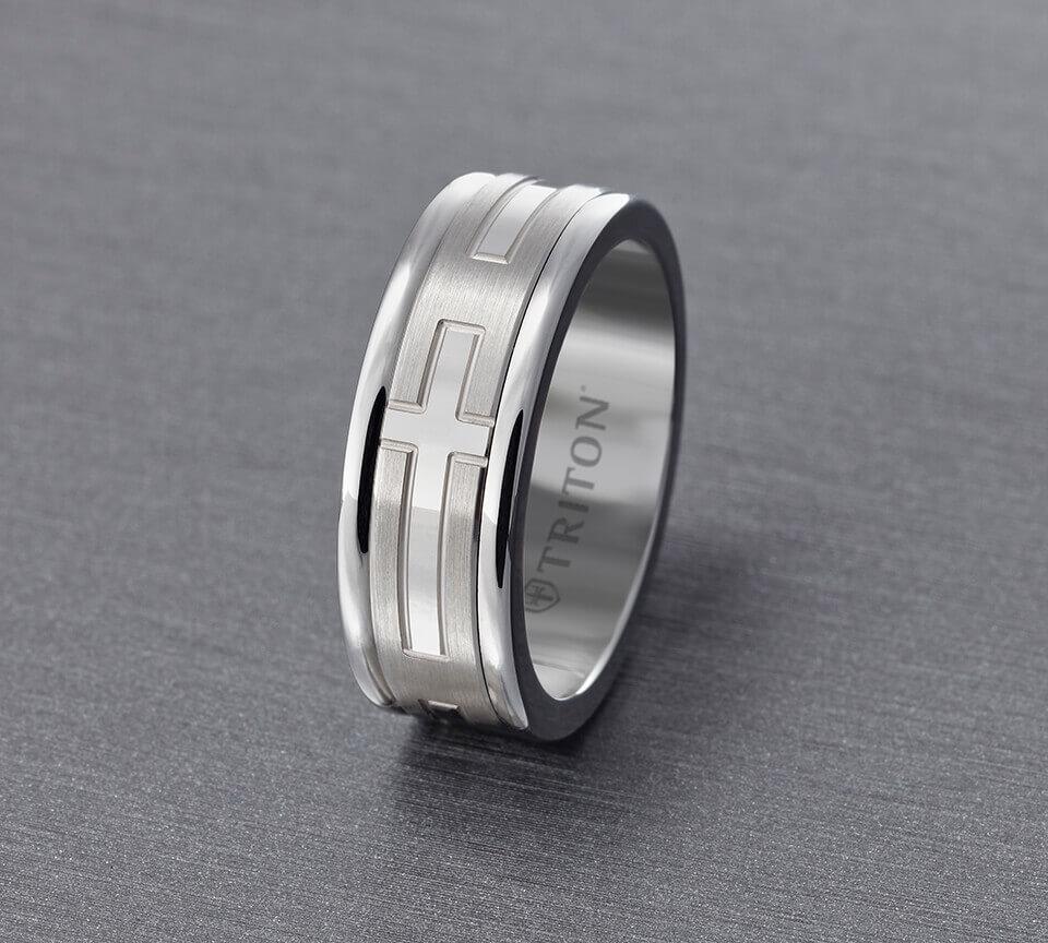 8MM White Tungsten Carbide Ring - Religious 14K White Gold Insert with Round Edge - Image 2