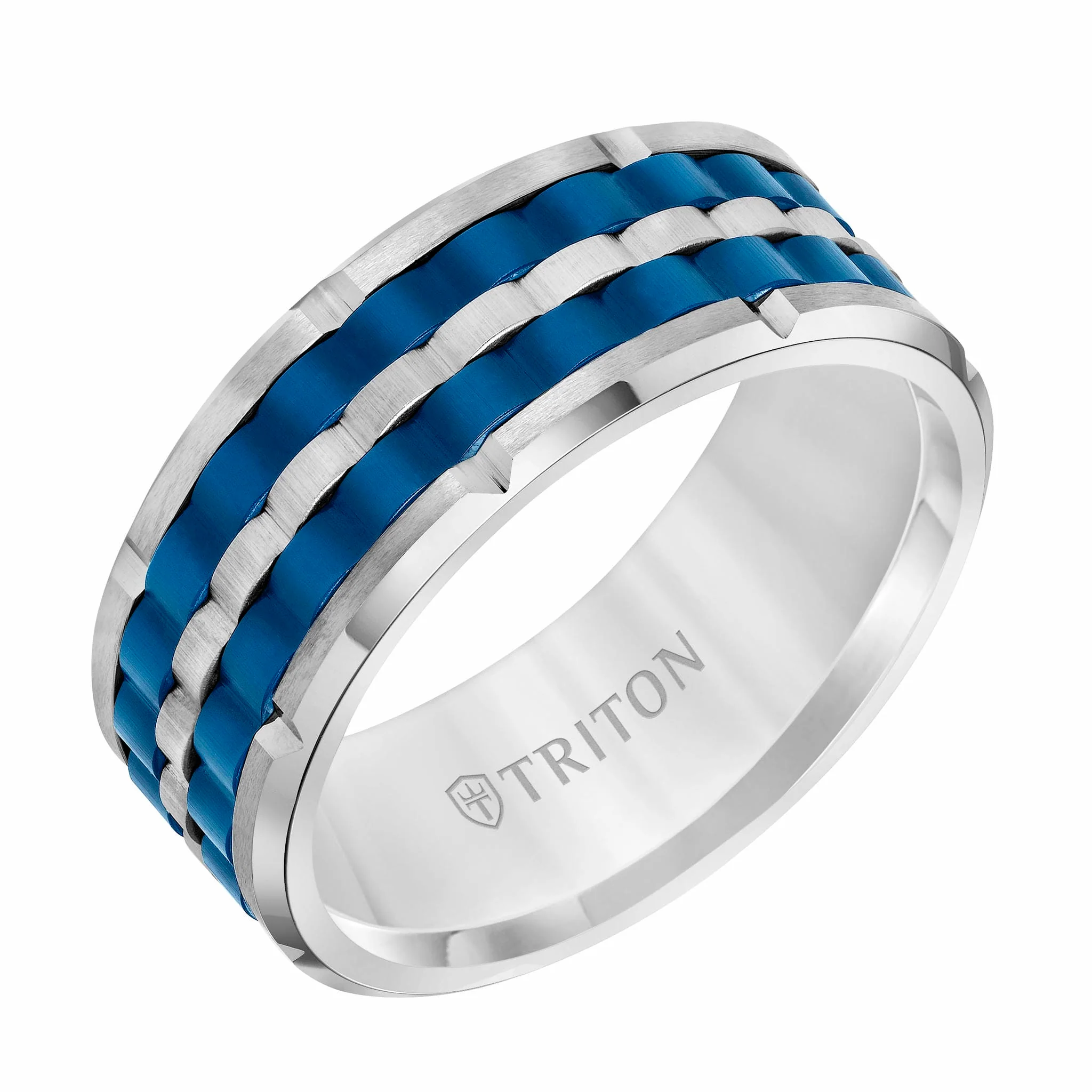 9MM Tungsten Carbide Ring - Basketweave Center & Bevel Edge - Image 10