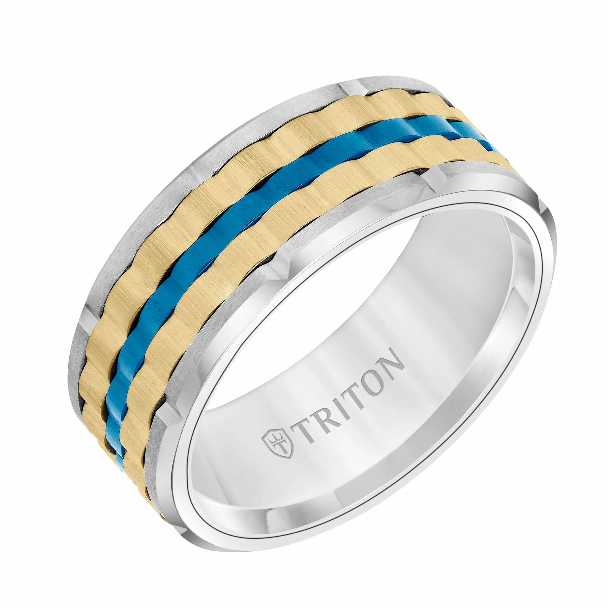 9MM Tungsten Carbide Ring - Basketweave Center & Bevel Edge - Image 12