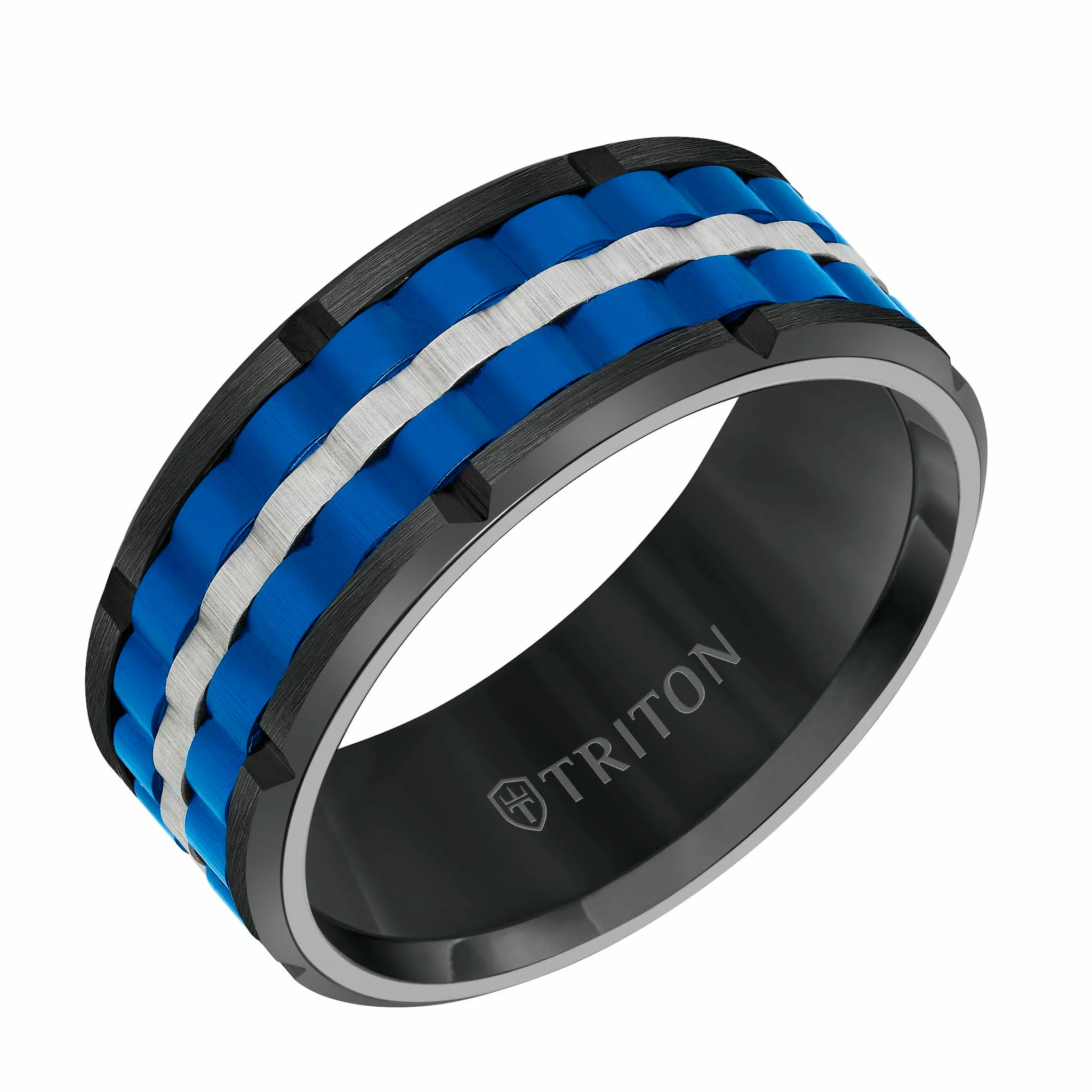 9MM Tungsten Carbide Ring - Basketweave Center & Bevel Edge - Image 3