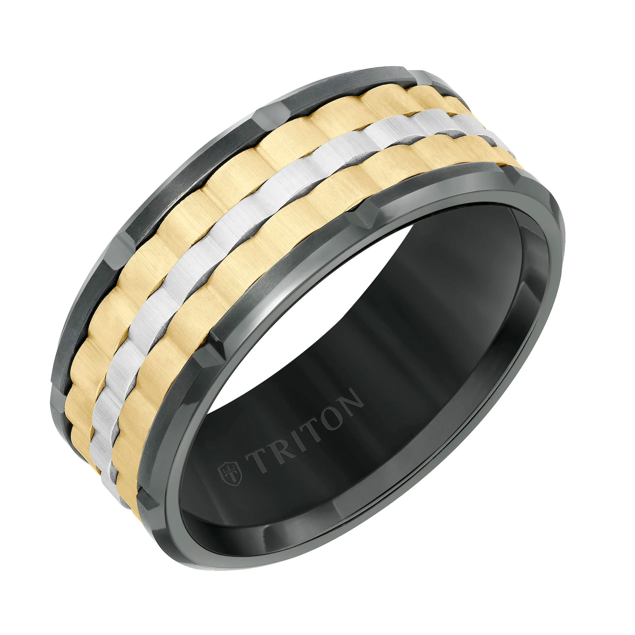 9MM Tungsten Carbide Ring - Basketweave Center & Bevel Edge - Image 4