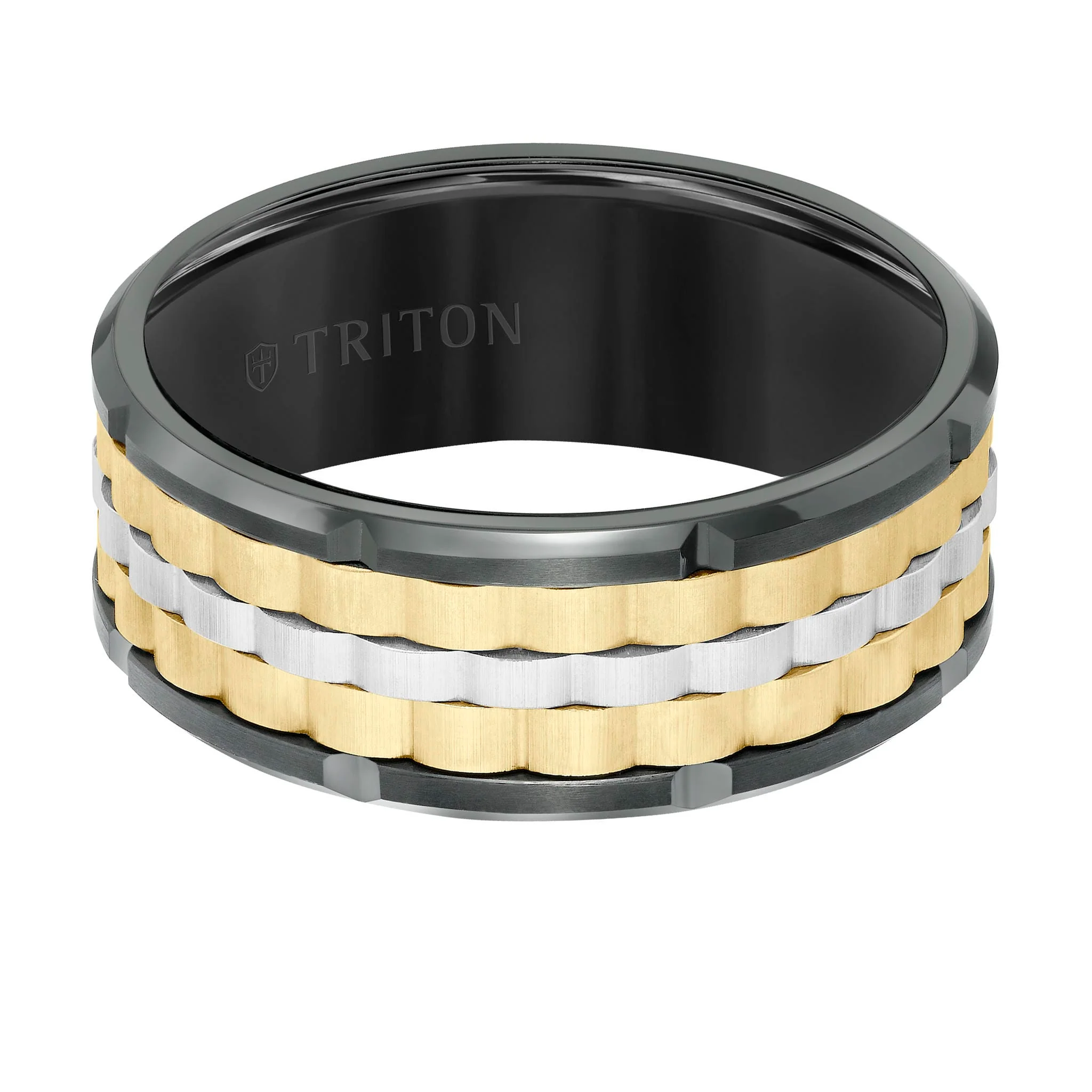 9MM Tungsten Carbide Ring - Basketweave Center & Bevel Edge - Image 5