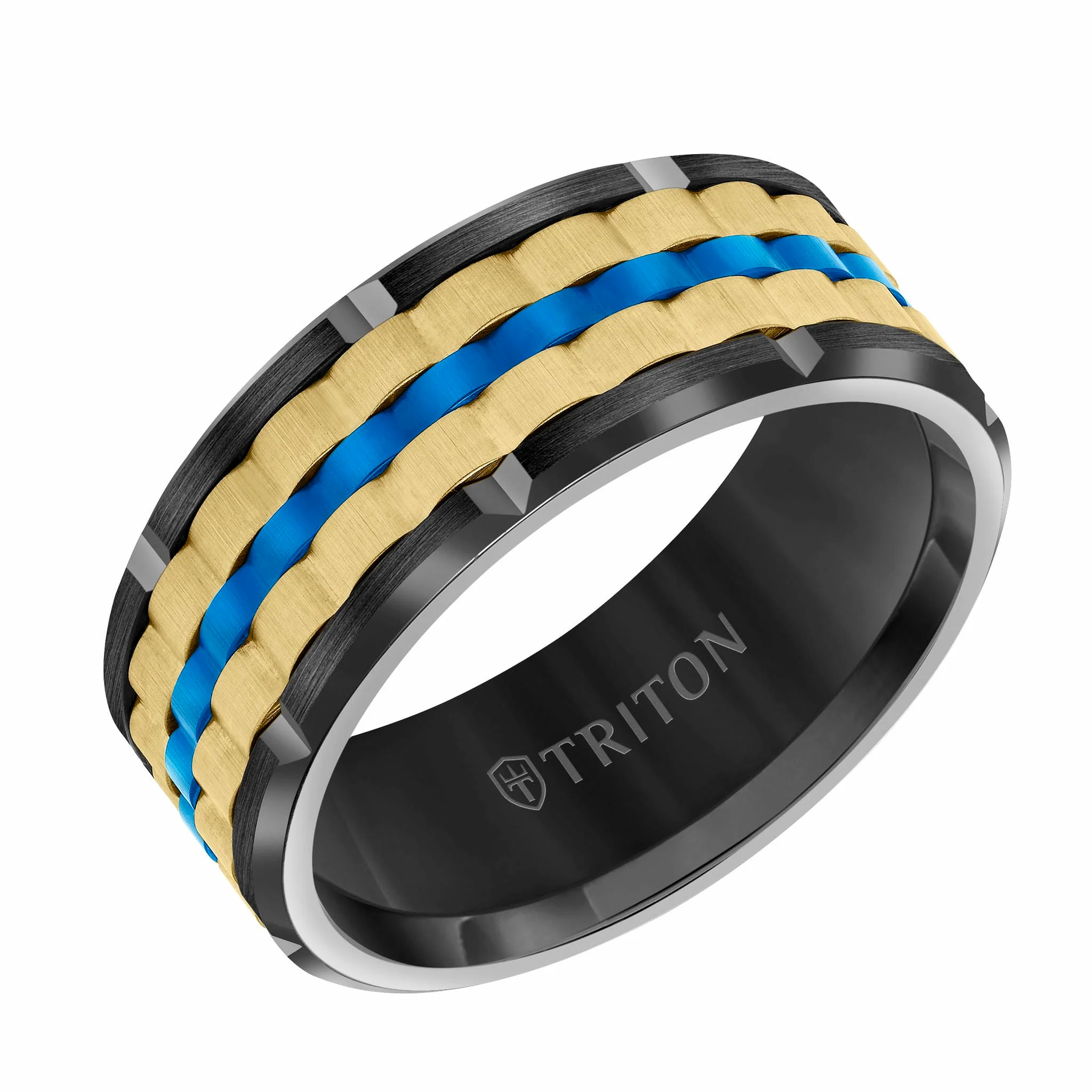 9MM Tungsten Carbide Ring - Basketweave Center & Bevel Edge - Image 7