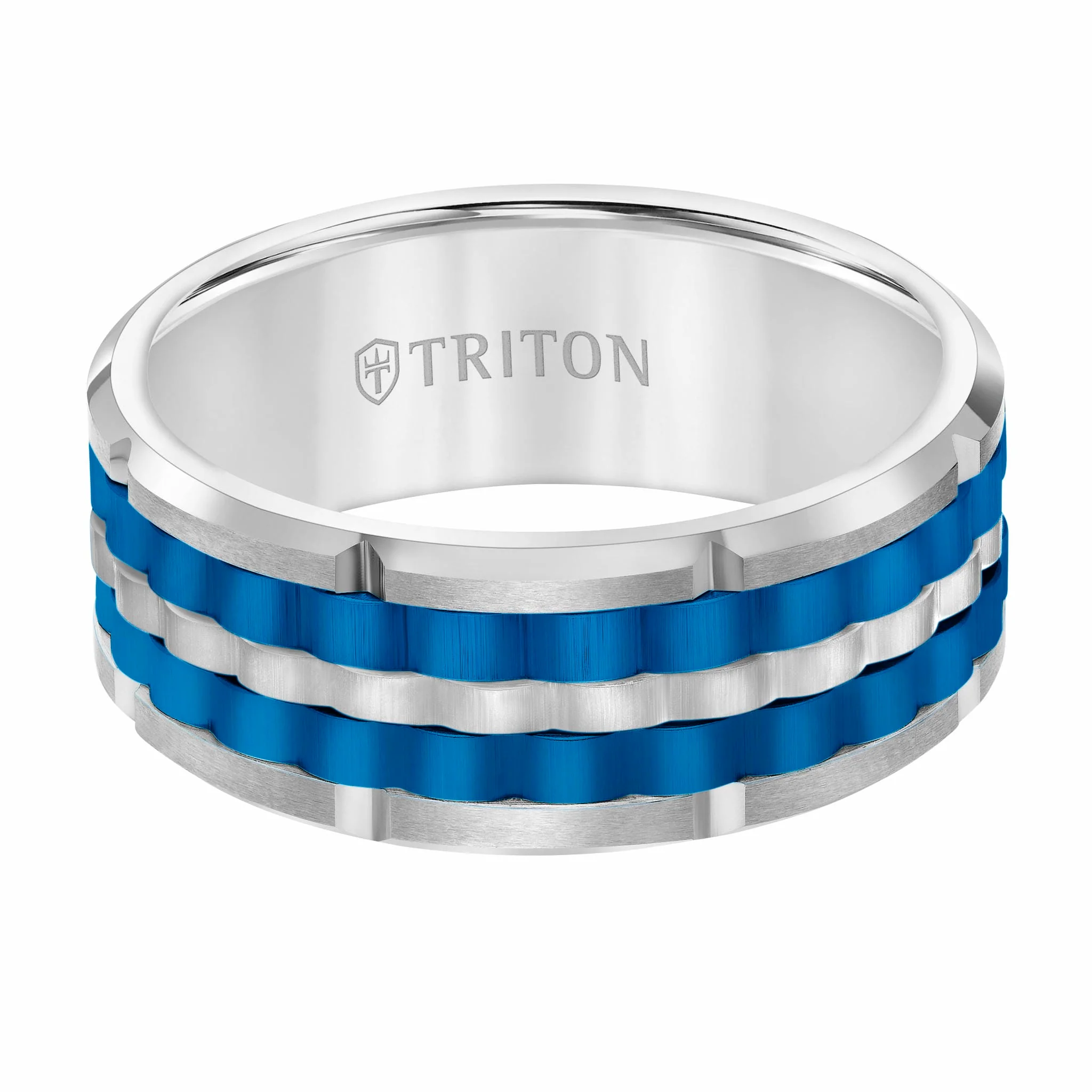 9MM Tungsten Carbide Ring - Basketweave Center & Bevel Edge - Image 8