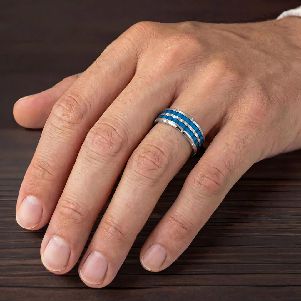 9MM Tungsten Carbide Ring - Basketweave Center & Bevel Edge - Image 9
