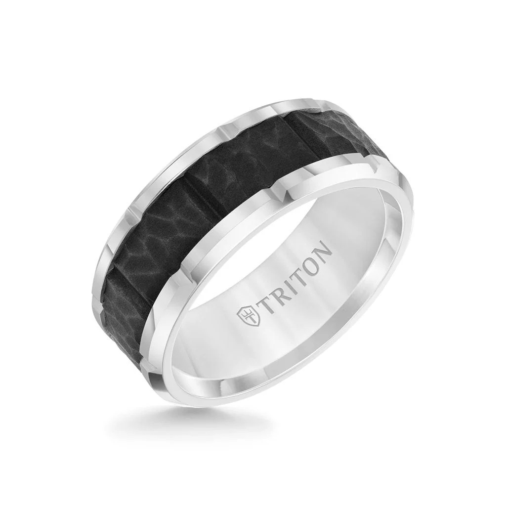9MM Tungsten Carbide Ring - Black Sandblasted Center and Bevel Edge - Image 3