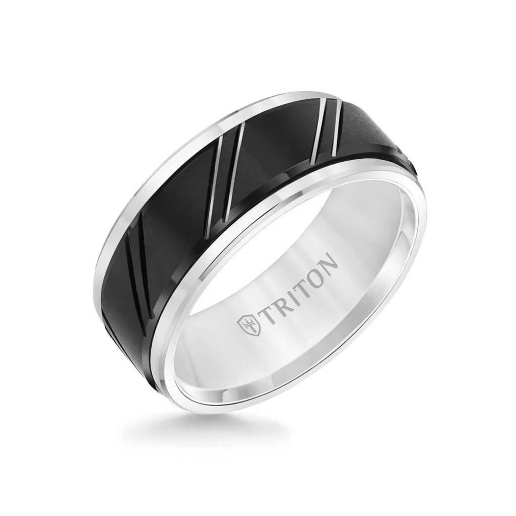 9MM Tungsten Carbide Ring - Diagonal Cut Center and Bevel Edge - Image 3