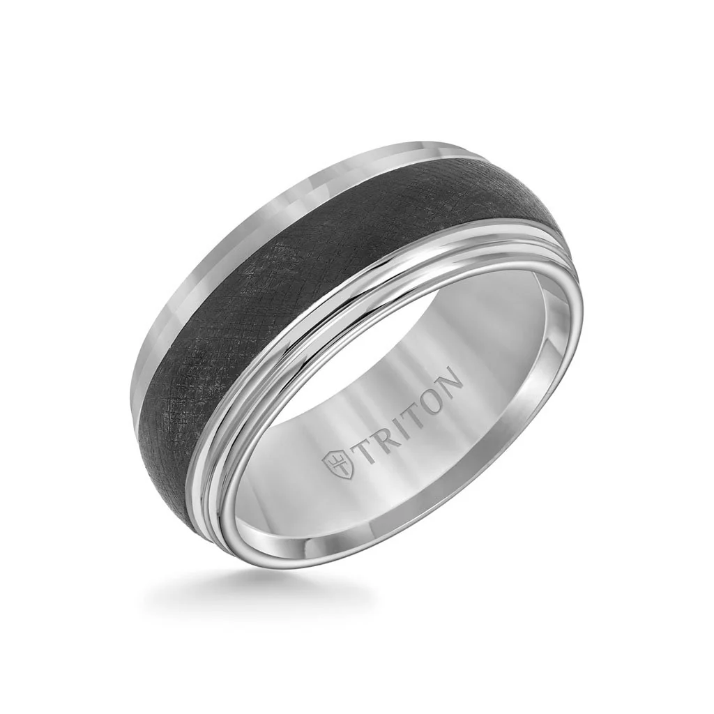 9MM Tungsten Carbide Ring - Domed Florentine Center and Step Edge - Image 3