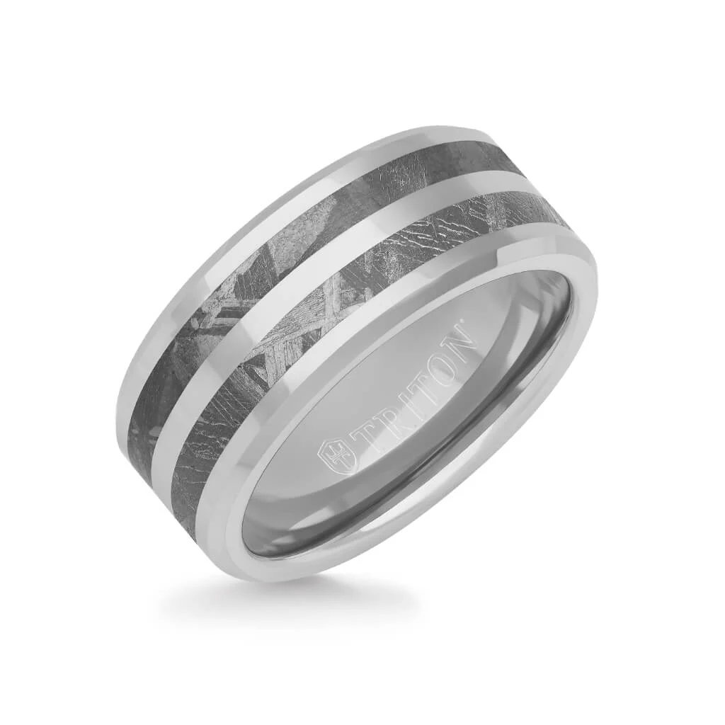 9MM Tungsten Carbide Ring - Double Row Meteorite Inlay Edge To Edge - Image 2