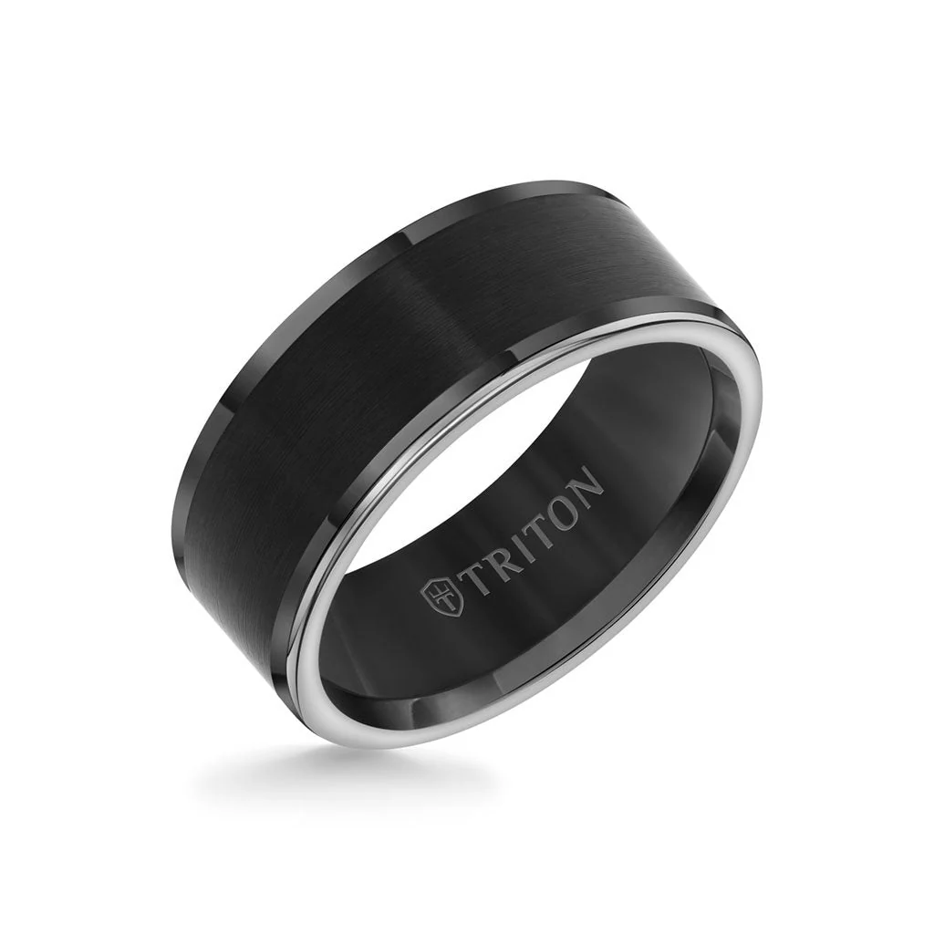 9MM Tungsten Carbide Ring - Satin Center and Round Edge - Image 3