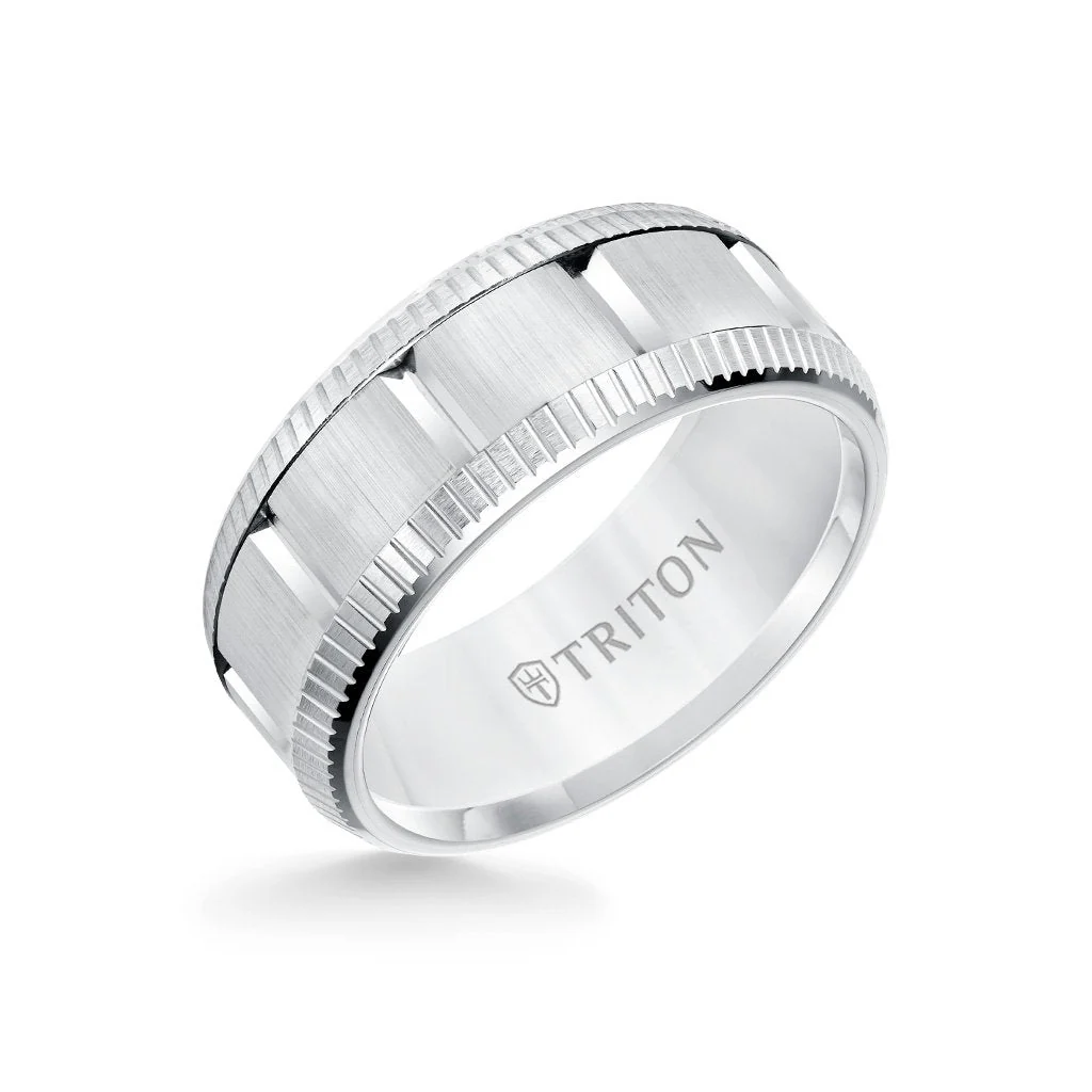 9MM Tungsten Carbide Ring - Vertical Cut Center and Coin Edge - Image 2