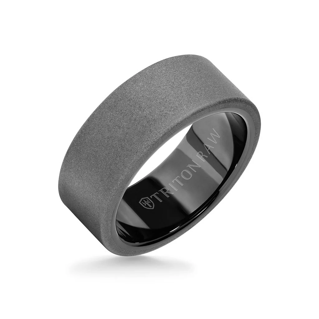 9MM Tungsten Raw Ring - Sandblasted With Inside Shine and Flat Edge - Image 3