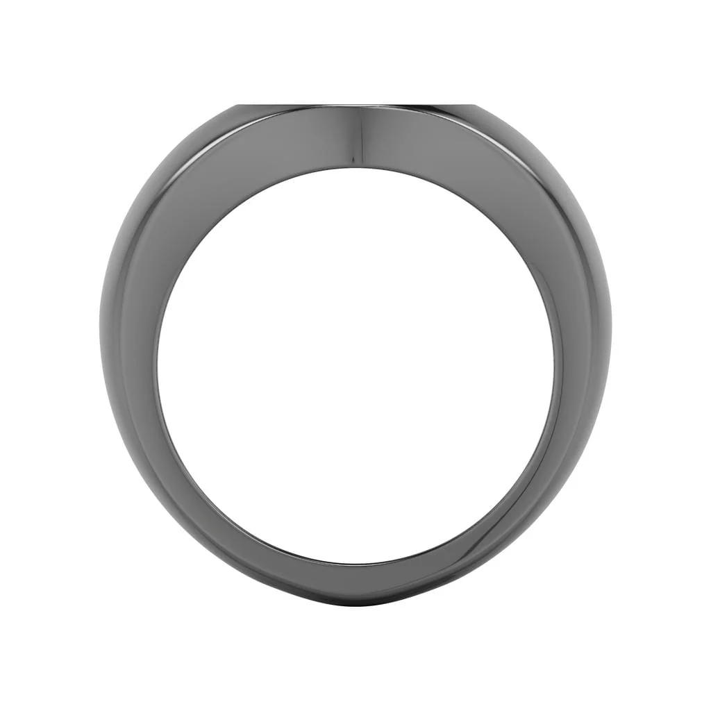 Polished Black Rhodium Sterling Silver Essentials Signet Ring with Ceram8 Full Moon Inlay and J Curved Edge - Image 3