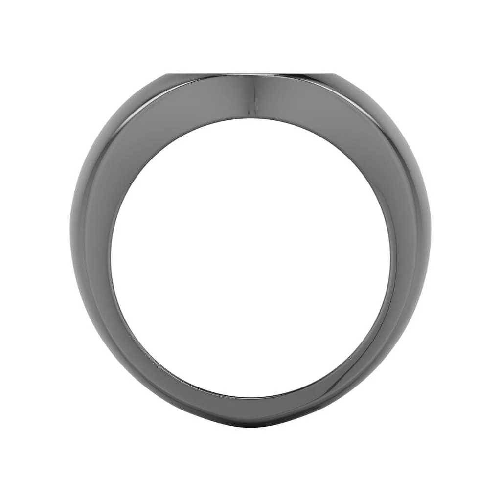 Polished Black Rhodium Sterling Silver Essentials Signet Ring with Ceram8 Full Moon Inlay and J Curved Edge - Image 3